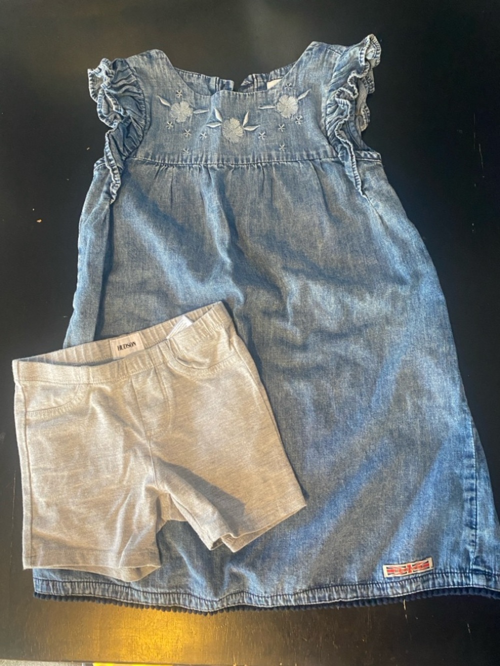 Hudson Girls Chambray Denim Dress Shorts set Sleeveless, Embroidered Size 5